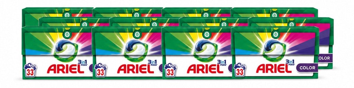 12 x Ariel - 3in1 Wasmiddel Pods - Color - 33 Pods - Voordeelverpakking - 12 stuks