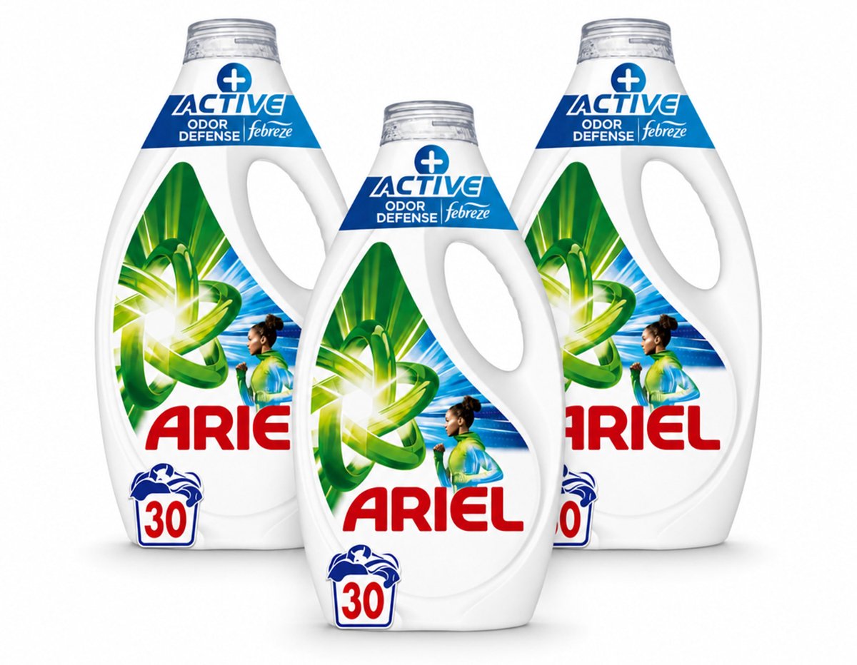 3 x Ariel - Vloeibaar Wasmiddel - +Actieve Odor Defense - 30 Wasbeurten - 1,35 liter - Voordeelverpakking - 3 stuks