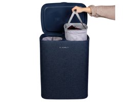 Jubbly® - Wasmand - Wassorteerder - Wasmand met Deksel - Wasmand 2 vakken - Wasmand opvouwbaar - Wasbox - 90 Liter - Blauw - The Splitsmart