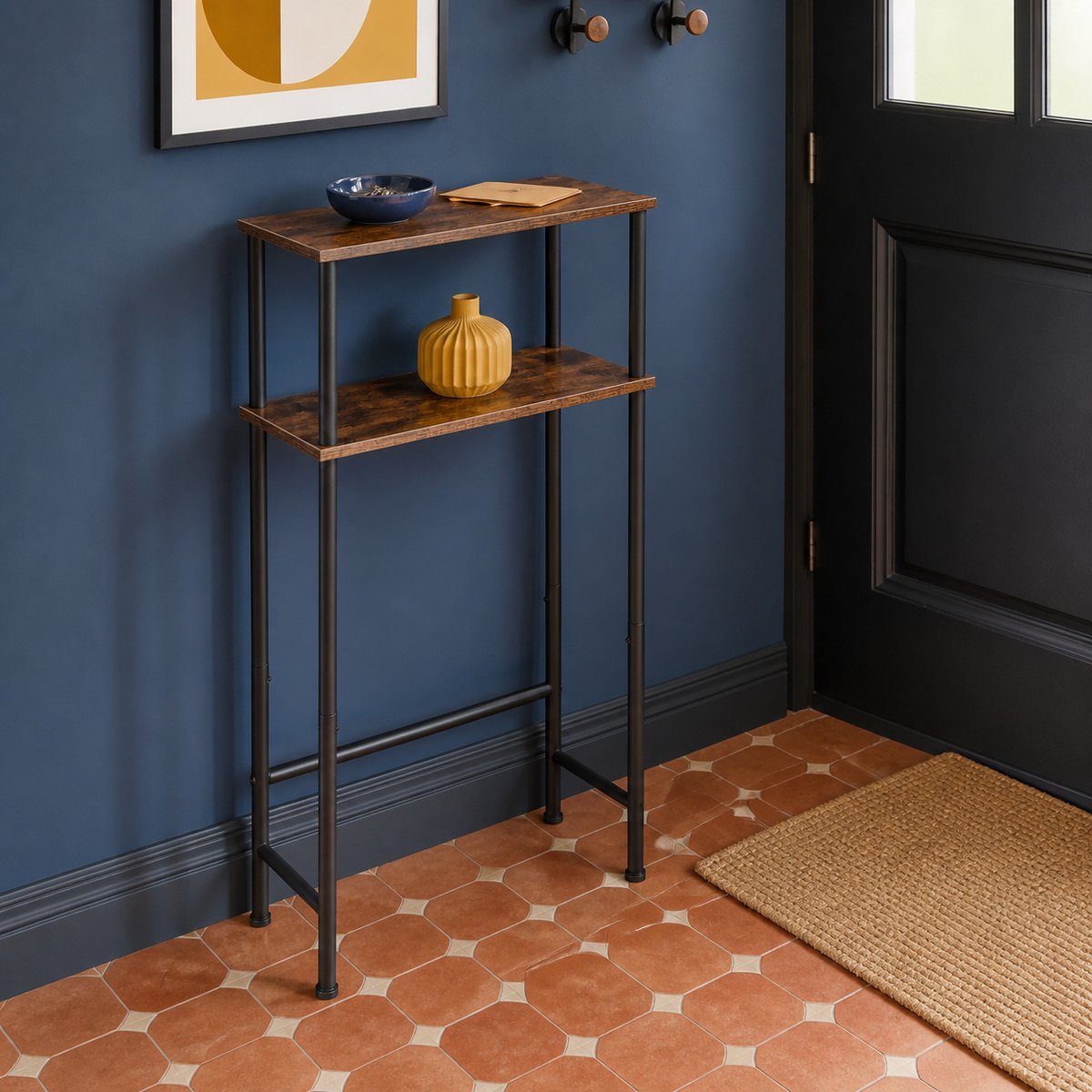 TRANKIELO® - Ruimtebesparende consoletafel - Vintage bruin & zwart - 2 lagen, verstelbare poten, metalen frame