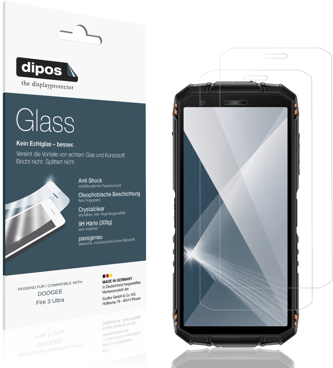 dipos – 2x Pantserfolie geschikt voor DOOGEE Fire 3 Ultra | 9H Screenprotector