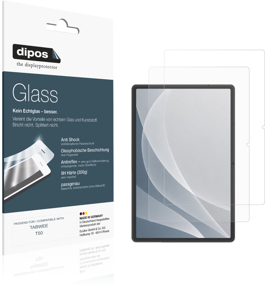 dipos – 2x Matte Pantserfolie geschikt voor TABWEE T50 | 9H Screenprotector