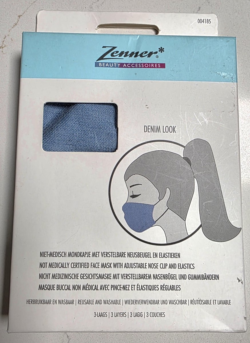 Zenner mondkapje denim - one size - niet-medisch mondmasker - verstelbare neusbeugel en elastieken