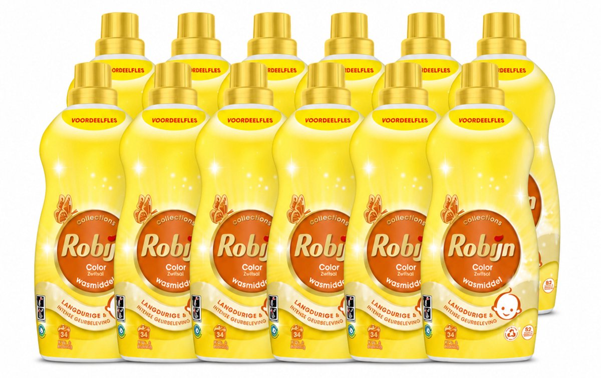 12 x Robijn - Klein & Krachtig Zwitsalgeur - Vloeibaar Wasmiddel - 34 Wasbeurten - 1,19 L - Voordeelverpakking - 12 stuks