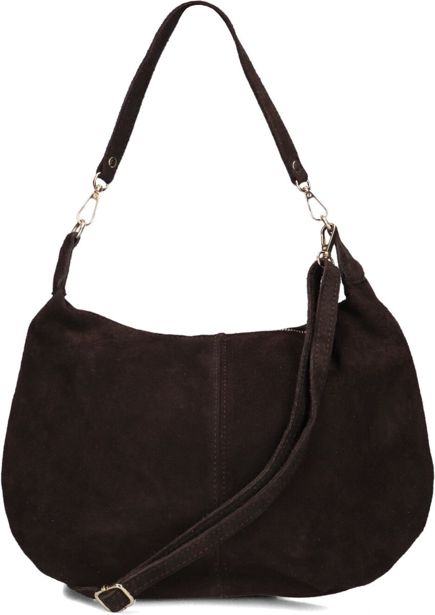 Notre-V Kirby Suede Schoudertassen Dames - Bruin - Maat ONESIZE