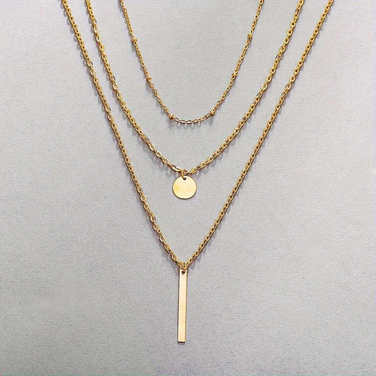 Sjika - Laagjes Ketting Dames Zilver – 3-Laagse Ketting met Rond Hanger & Staafje – Layered Ketting Dames - Cadeau voor haar