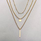 Sjika - Laagjes Ketting Dames Zilver – 3-Laagse Ketting met Rond Hanger & Staafje – Layered Ketting Dames - Cadeau voor haar