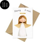 10x Kerst Minikaartjes + Mini-envelopjes | MERRY X-MAS | kleine kaartjes met kraft enveloppen | Engeltje