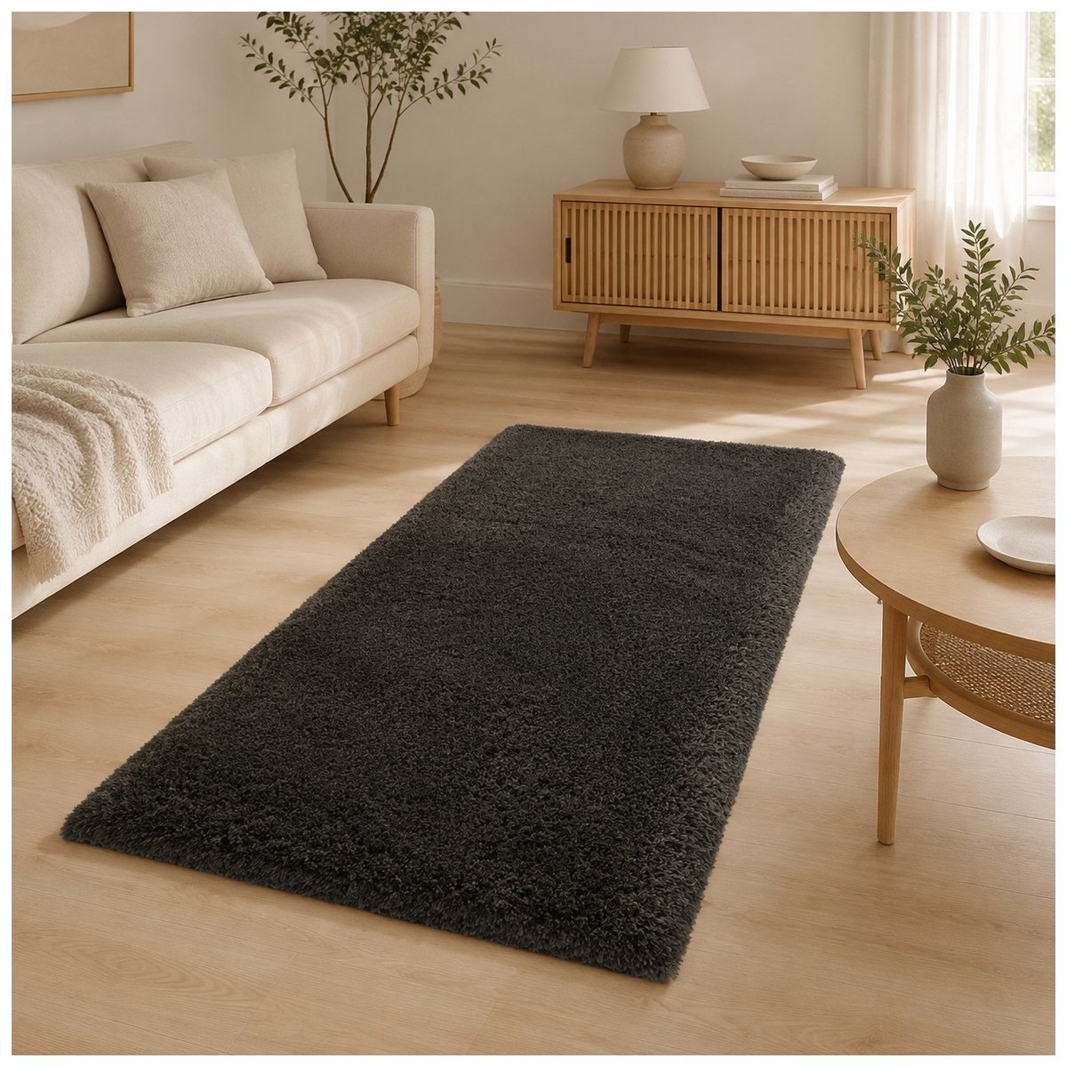 La Sheba Shaggy Wasbaar Vloerkleed – Antraciet – Effen en Zacht Polyester – 80 x 150 cm
