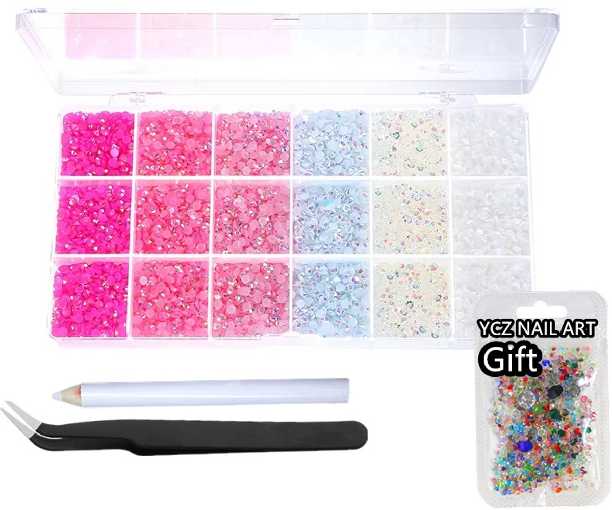 Currero Bedazzle Kit - Bedazzling - Plakstenen - Strass Steentjes - DIY Versieren - Set Met 14.500 Steentjes - 18 Vakken - Nagel Decoratie - AB Glitter - 3/4/5mm - Stijl G