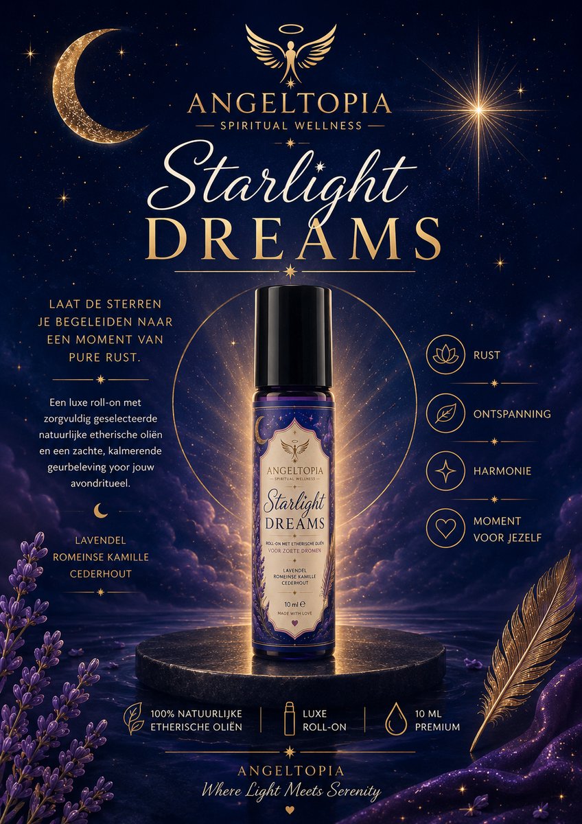 Starlight Dreams Roll‑On Etherische Olie – Rust & Ontspanning – AngelTopia – 10 ml