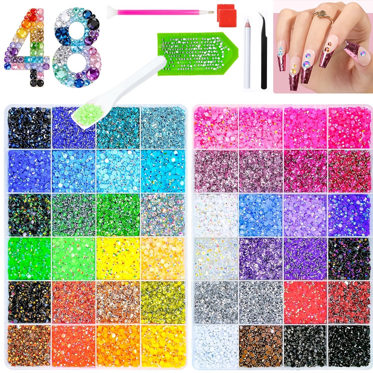 Currero Bedazzle Kit - Bedazzling - Plakstenen - Strass Steentjes - DIY Versieren - 48 Kleuren - Met Pincet En Applicator - 3mm