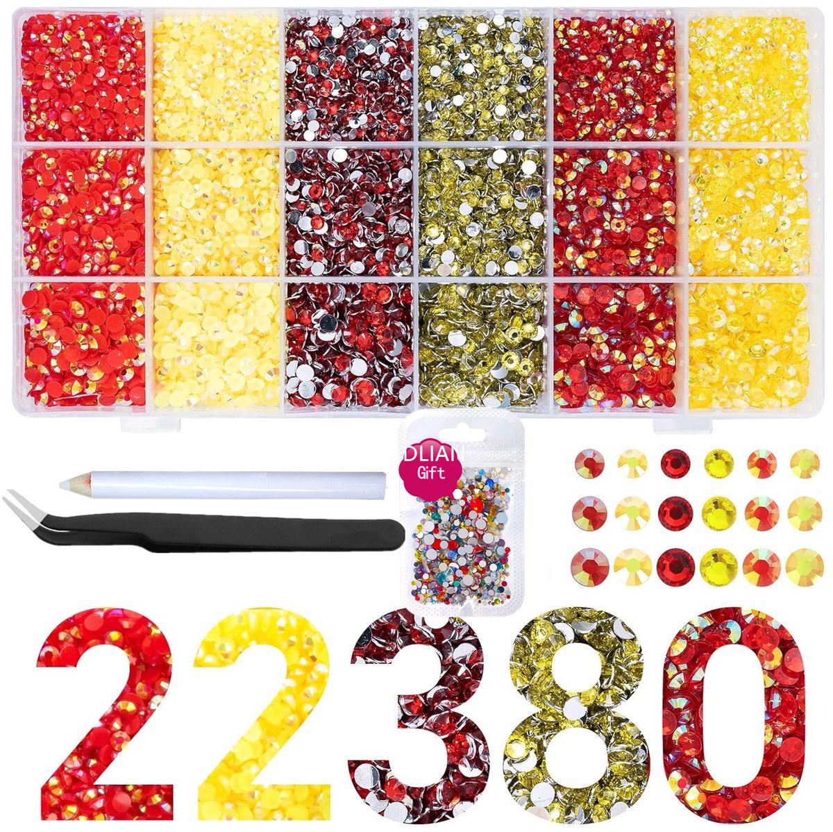 Currero Bedazzle Kit - Bedazzling - Plakstenen - Strass Steentjes - DIY Versieren - Set Met 22.380 Steentjes - Nagel Decoratie - Met Pincet En Applicator - 3/4/5mm - Set 4