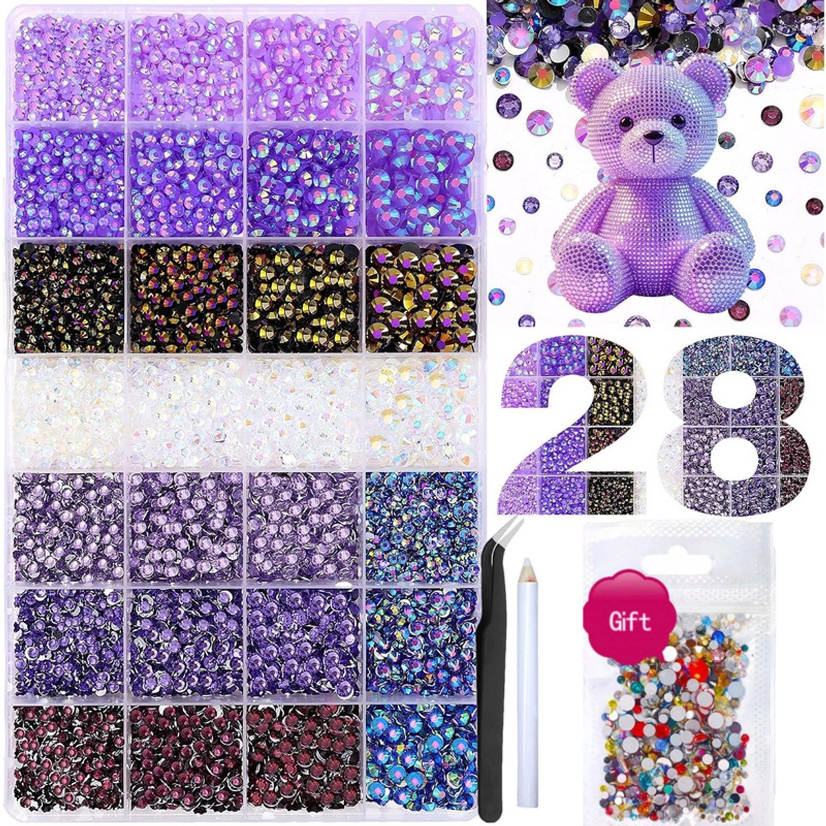 Currero Bedazzle Kit - Bedazzling - Plakstenen - Strass Steentjes - DIY Versieren - 28 Vakken - Met Pincet En Applicator - 3mm - Serie 2