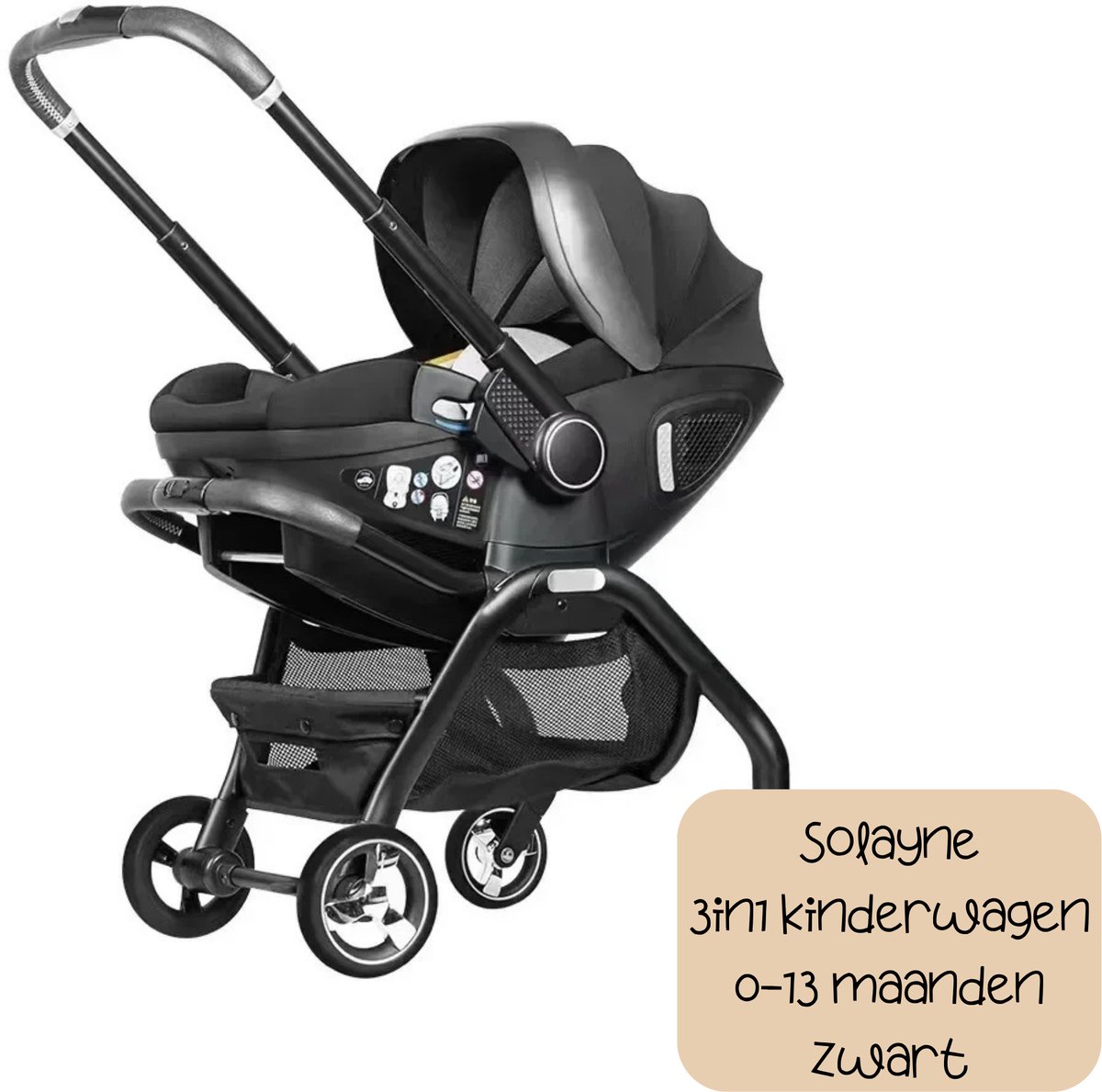 Solayne Kinderwagen - Buggy - Kinderwagen 3 in 1 - Wandelwagen - Maxi Cosi - Lichtgewicht - Inklapbaar - 0 tot 13 mdn - Zwart