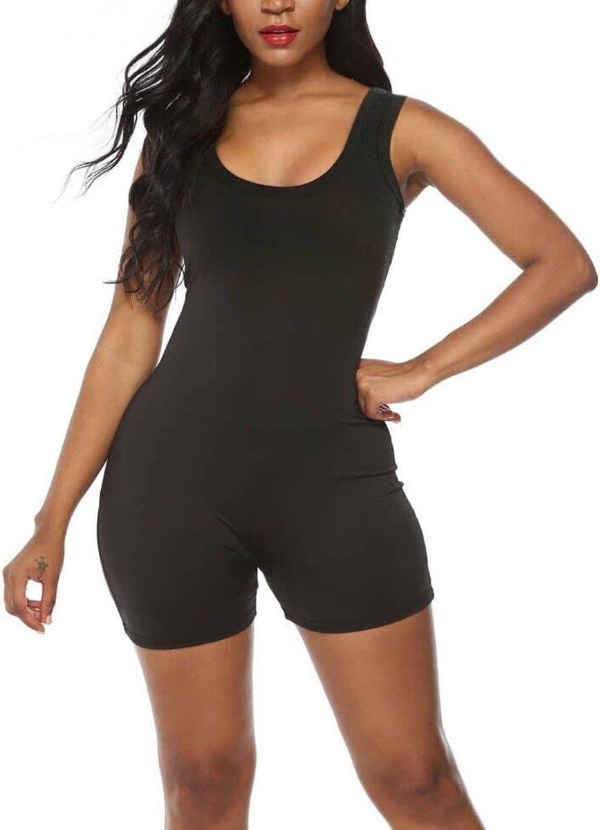 Yoga romper voor dames - Sportieve jumpsuit met slim fit, mouwloos ontwerp en shorts voor fitnessactiviteiten