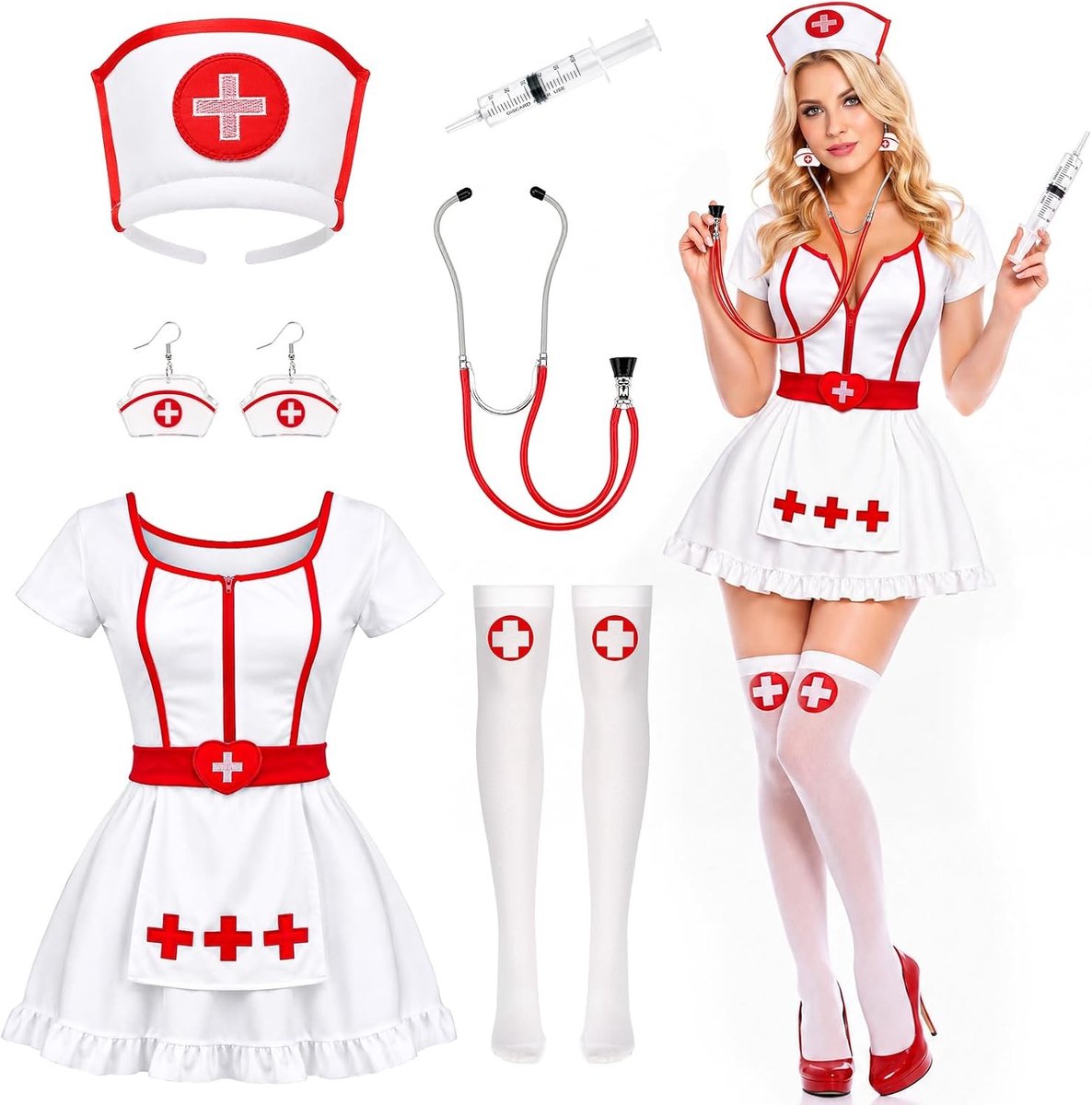 Verpleegsterkostuum voor dames met mini-rok, ideaal voor themafeesten en carnaval
