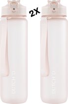 Dutch'D ® - Set van 2 stuks - 1 liter Drinkfles - Drinkfles met rietje - Waterfles - Beige - Drinkfles Volwassenen - Lek Vrij - Cadeau voor haar/hem - Verschillende Drinkflessen en waterflessen - Drinkbeker - Sportfles - Drinkbus