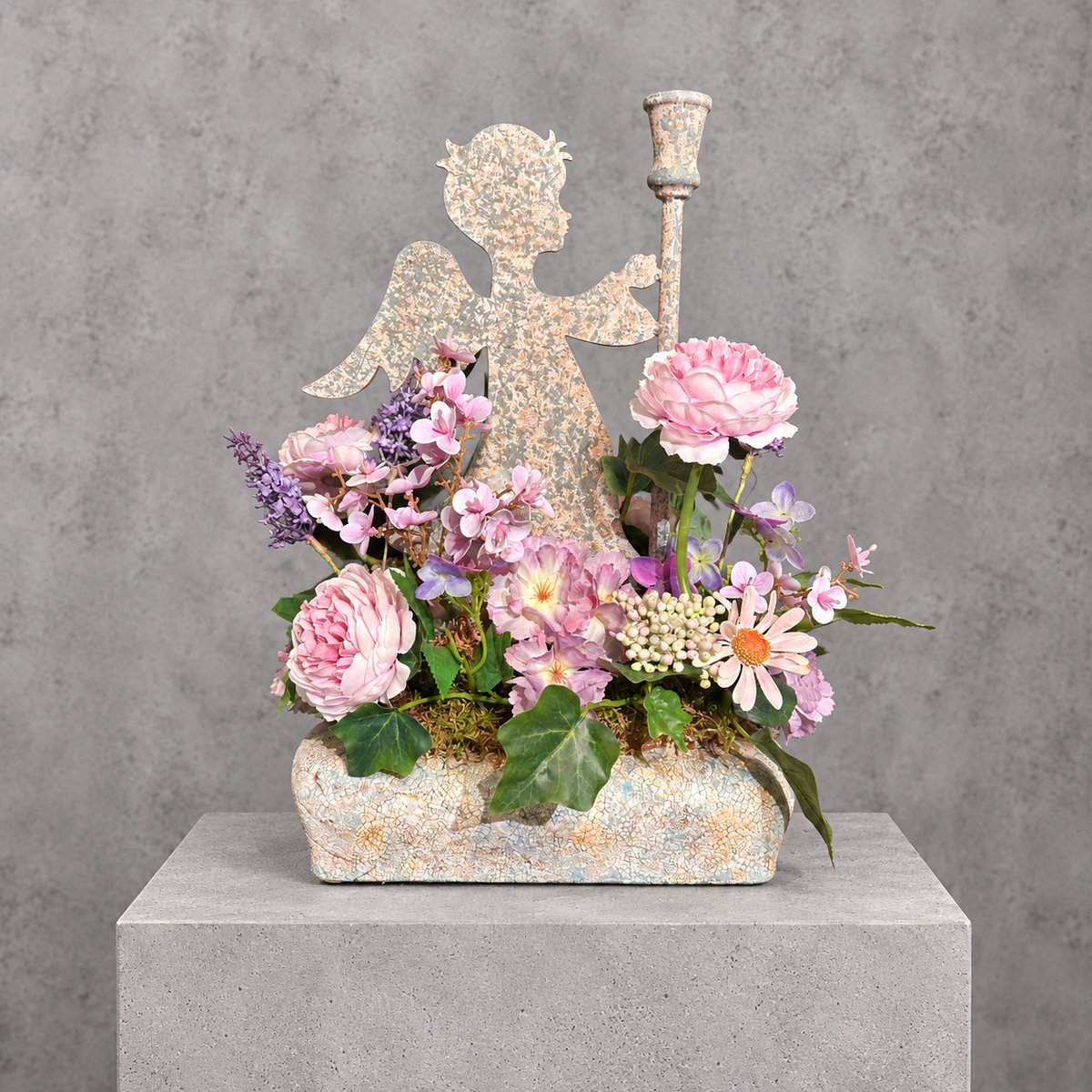 Seta Fiori Grafstuk Kunstbloemen Lila 40 cm – Engel in Stilte – Seta Fiori lila, lavendel blauw, zacht roze