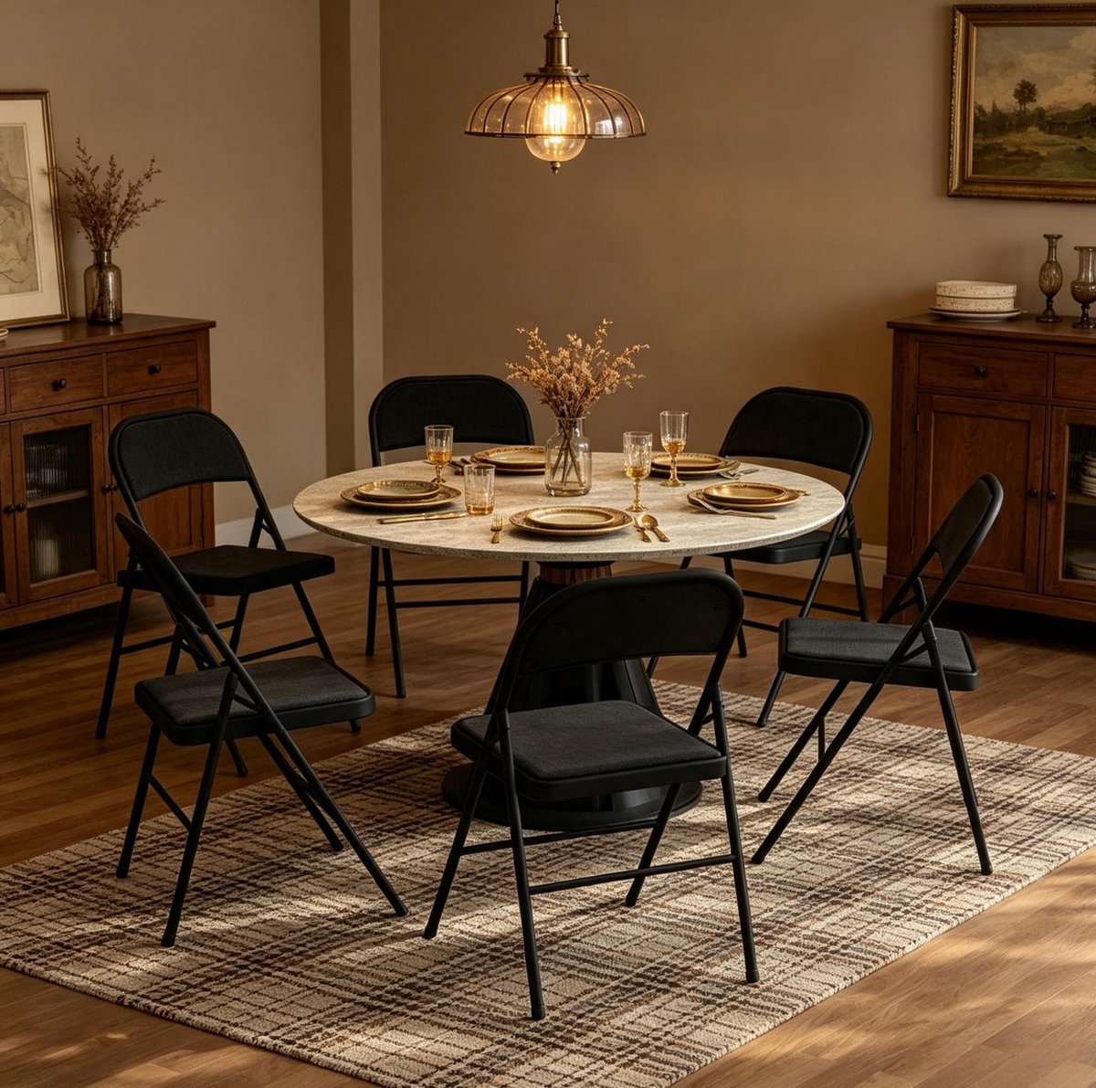 Inklapstoel Set Van 6 - Zwart - Comfortabele Gestoffeerde Zitting - Voor Evenementen En Thuisgebruik - Staal En Polyester