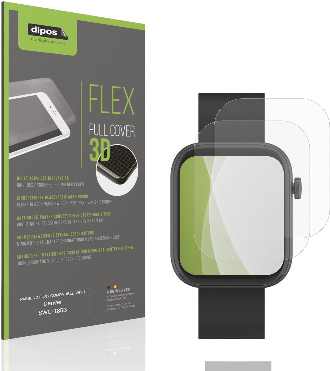dipos FLEX – 2x Matte Screenprotector geschikt voor Denver SWC-185B | Volledige Schermbescherming | Case-Friendly