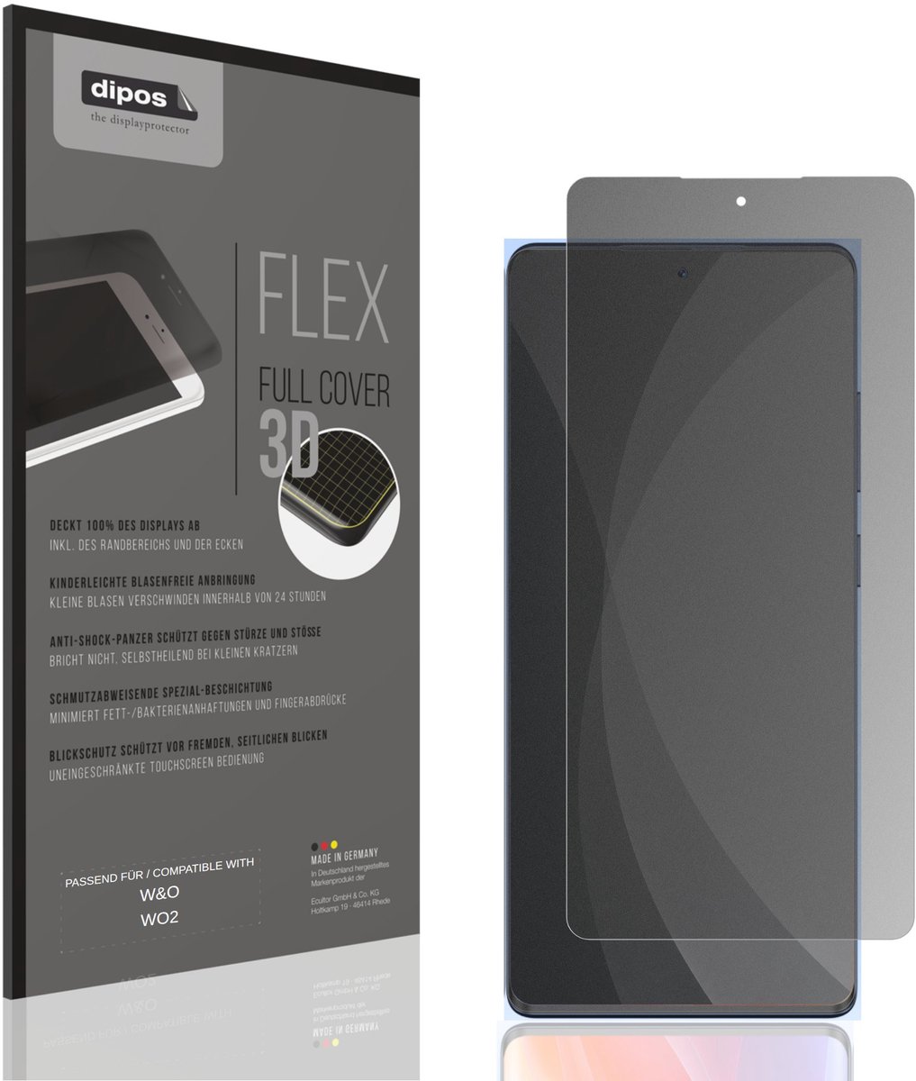 dipos FLEX – Matte Privacy Screenprotector geschikt voor W&O WO2 | Volledige Schermbescherming | Case-Friendly