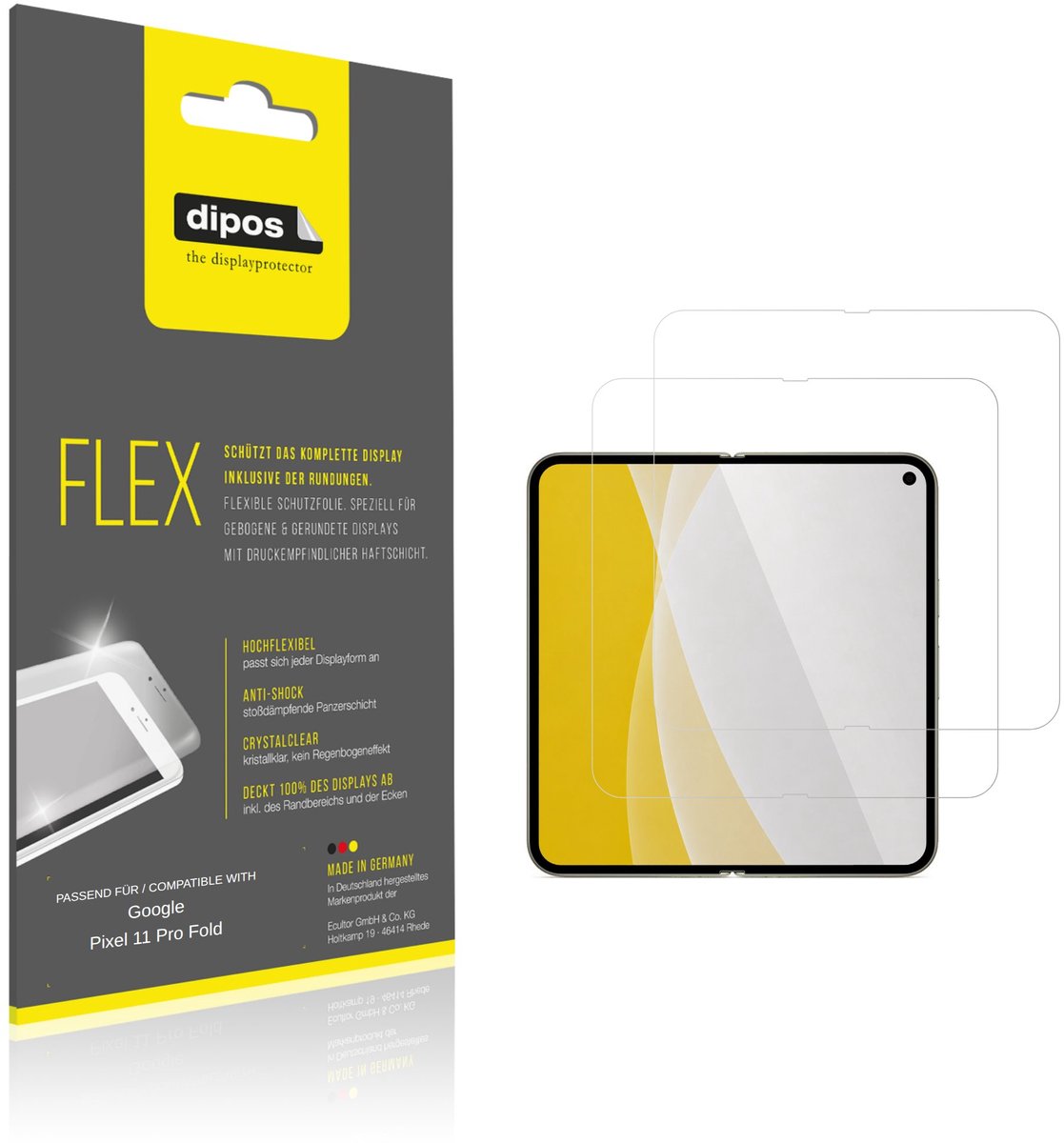 dipos – 2x Beschermfolie geschikt voor Google Pixel 11 Pro Fold Binnenkant | 3D Full Cover Screenprotector | 100% Passend
