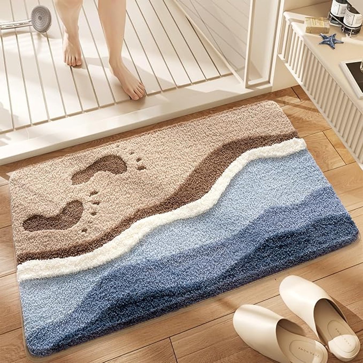 Leuk, waterzuigend, wasbaar, glijvast en zacht badkamermatras voor douche, slaapkamer en woonkamer, zeepatroon, 50 x 80 cm