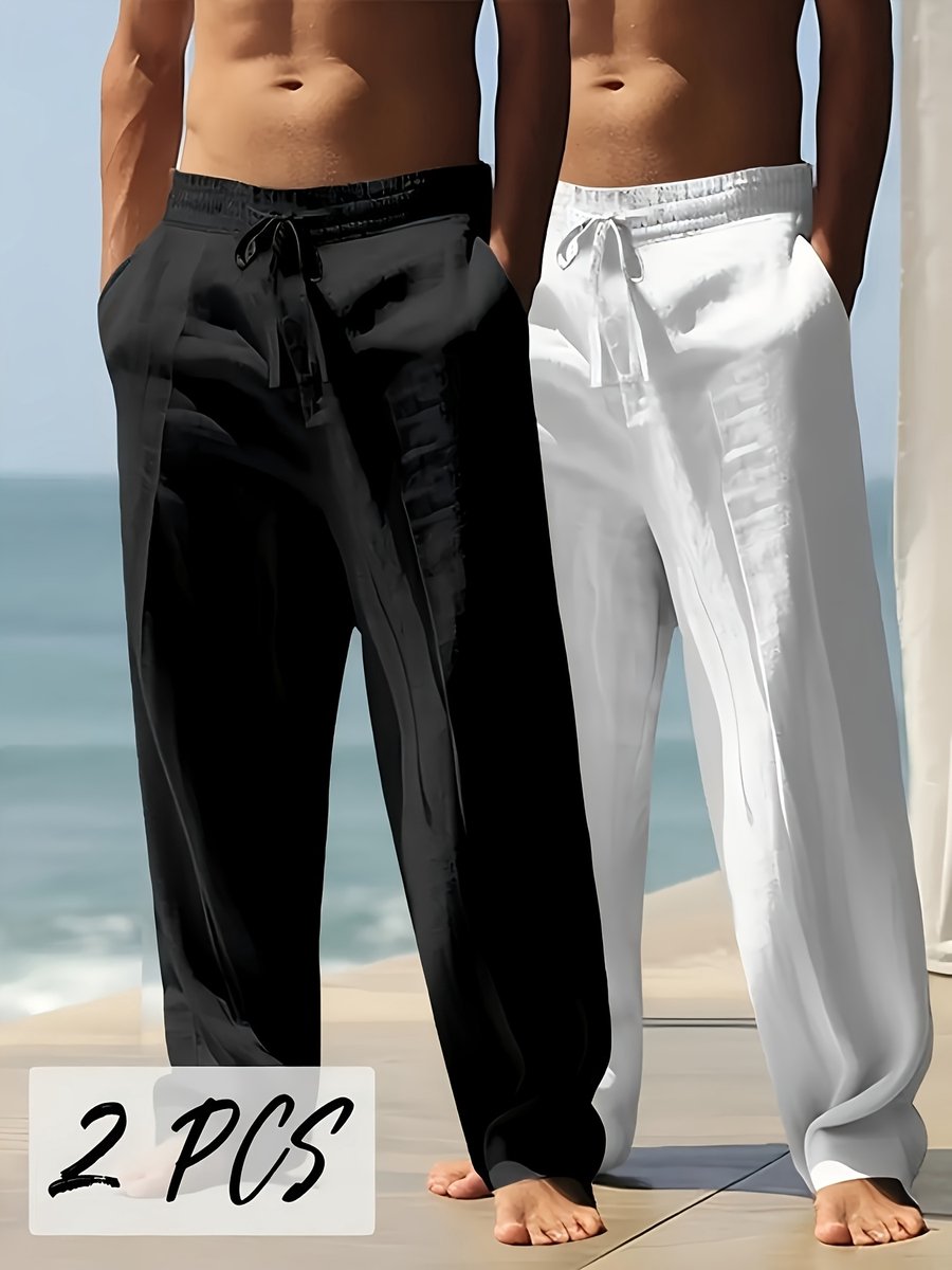 Currero Linnen Broek Heren - Zomerbroek - Volwassenen - Lange Broek - Pantalon - Strandbroek - Zomer - Ibiza Stijl - Zwart + Khaki L