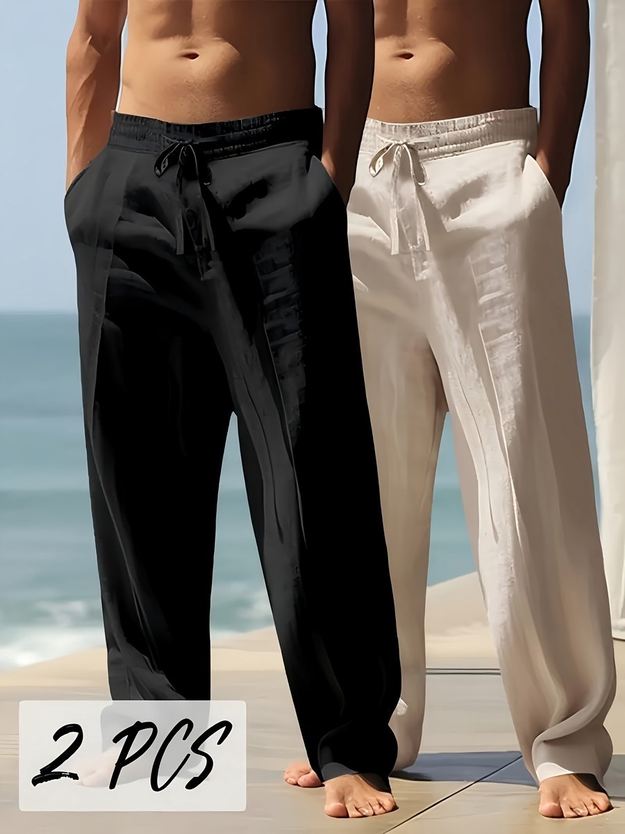 Currero Linnen Broek Heren - Zomerbroek - Volwassenen - Lange Broek - Pantalon - Strandbroek - Zomer - Ibiza Stijl - Zwart + Wit M