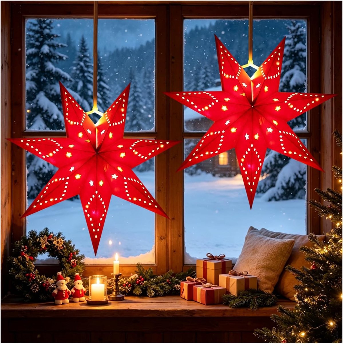 Verlichte papieren ster lampenkap voor kerstdecoratie, opvouwbare kerstster, sfeervolle LED-ster voor bruiloften en feestjes