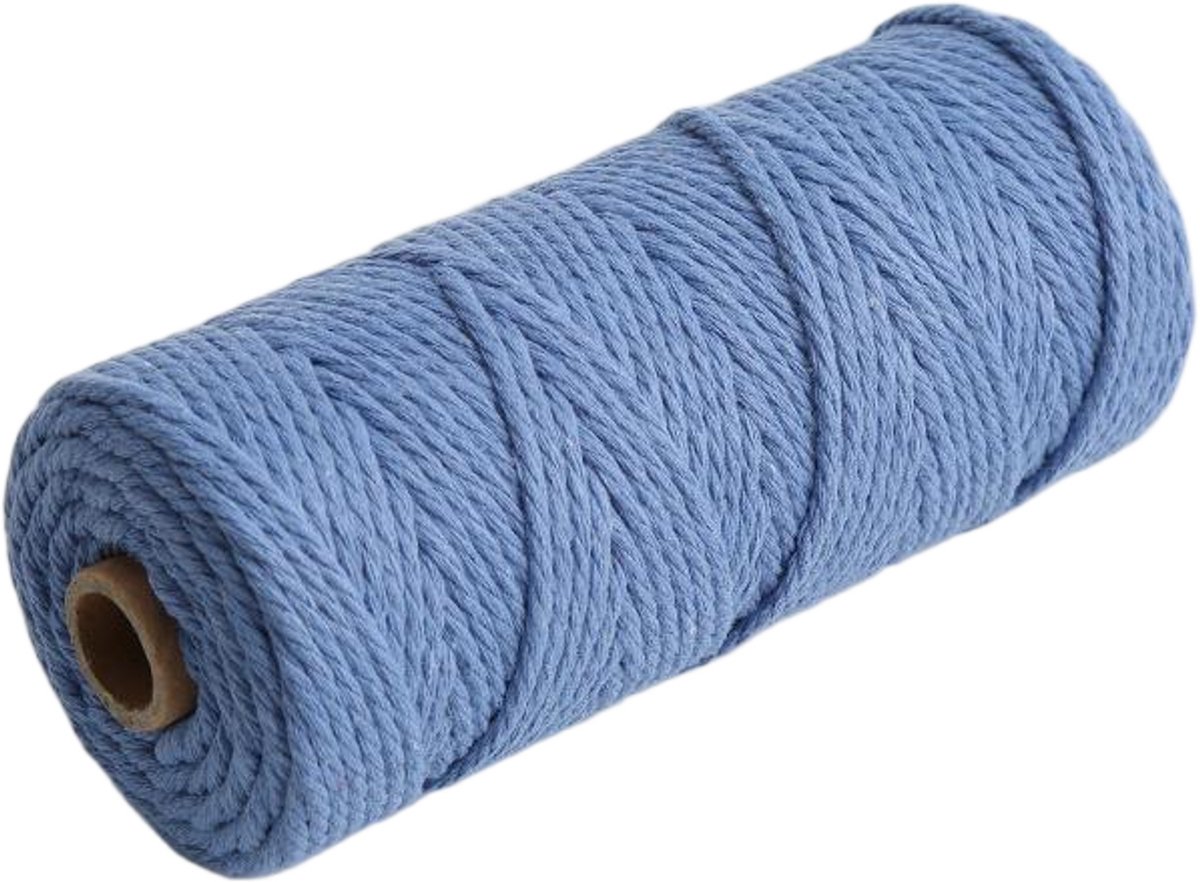 Macramétouw 3 mm x 100 m, natuurlijk katoenen draad voor wanddecoratie, plantenhangers, boho-decoratie,Hazeblauw