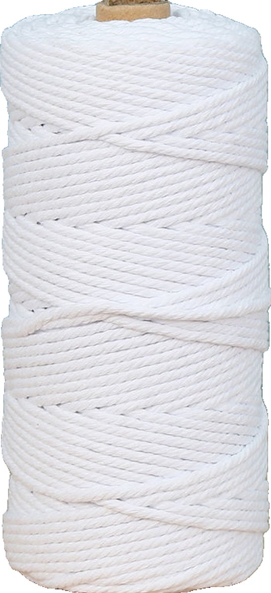 Macramétouw 3 mm x 100 m, natuurlijk katoenen draad voor wanddecoratie, plantenhangers, boho-decoratie,bleekmiddel