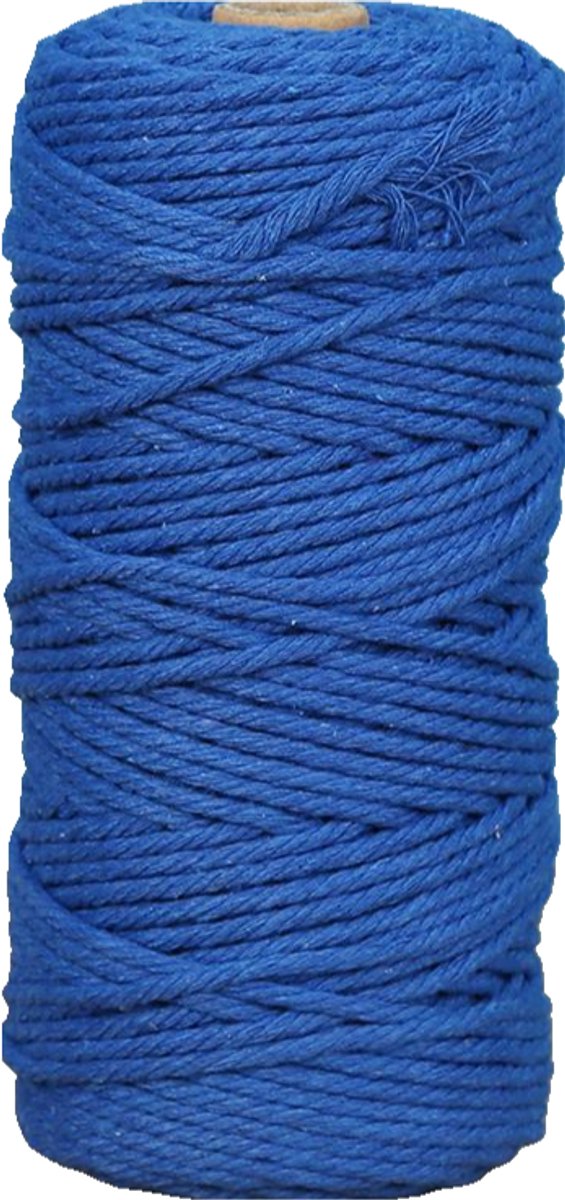 Macramétouw 3 mm x 100 m, natuurlijk katoenen draad voor wanddecoratie, plantenhangers, boho-decoratie,Koningsblauw
