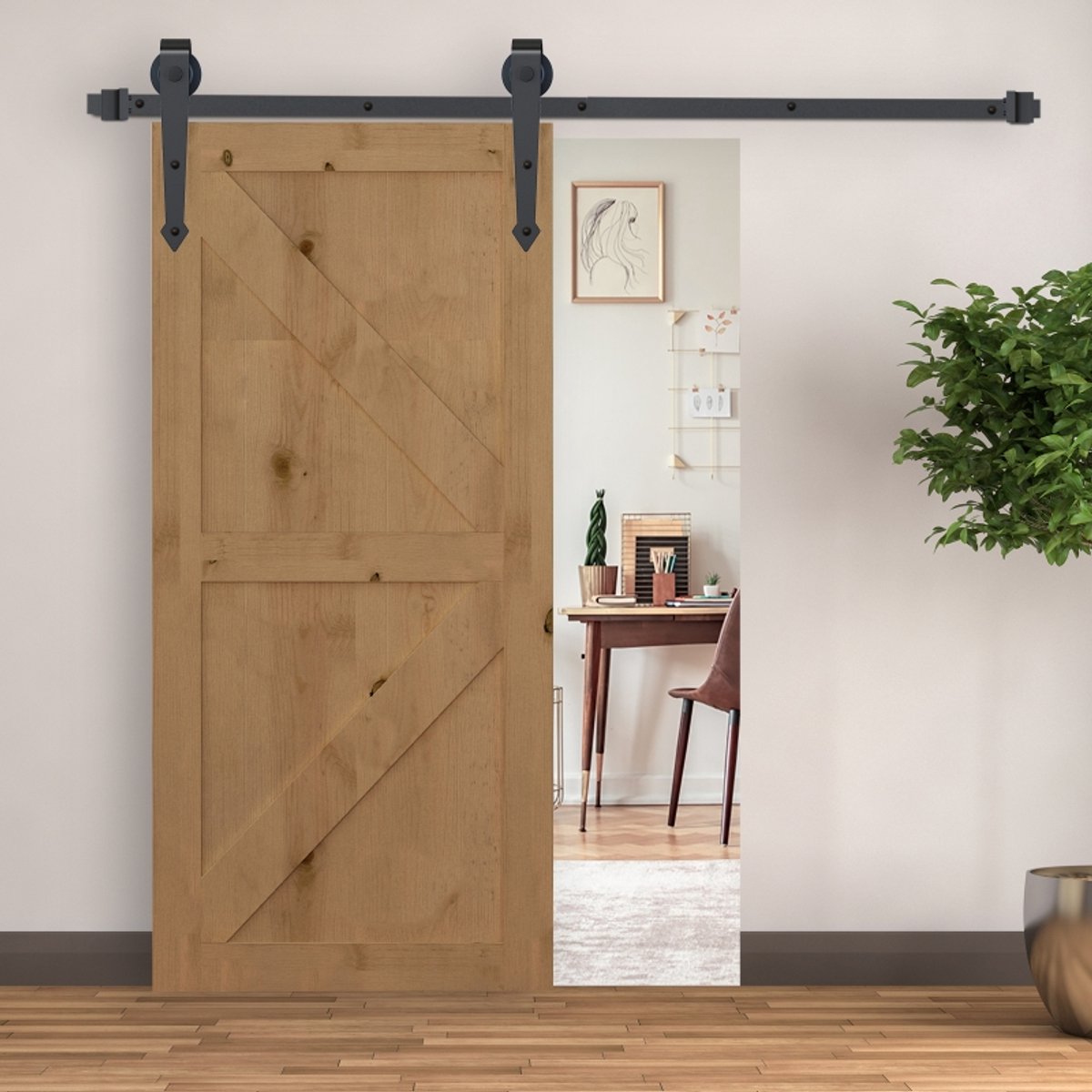 MODFU - Schuifdeurbeslagset - 200 Cm - Koolstofstaal - Bruin