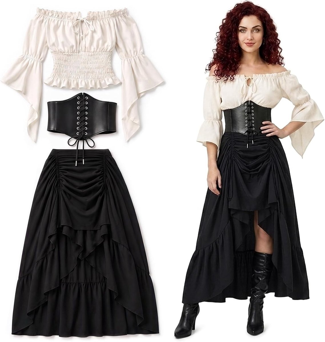 Middeleeuws piratenkostuum voor dames, schattig en spannend Halloween kostuum met accessoires