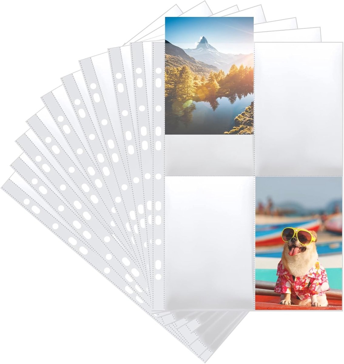 50 Stuks Transparante Fotohoezen A4 met 4 Compartimenten - Bescherming voor Postkaarten en Foto's, Ideaal voor Trouwalbums en Ringbanden (10.5x15 cm)