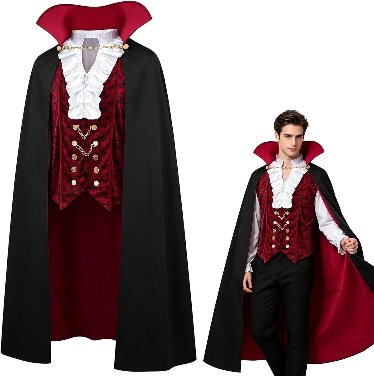 Vampier Halloweenkostuum voor volwassenen met cape, accessoires en bloedige details