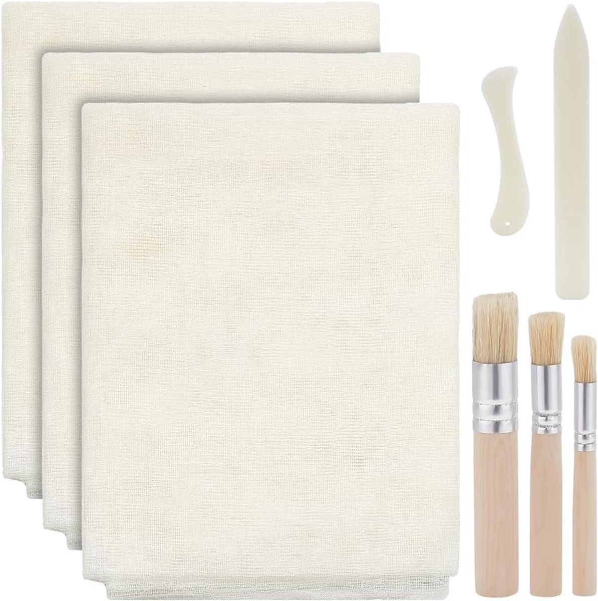 Canvas binding set met 3 bindingdoeken van 92 x 100 cm, wit, 2-laags papier voor boekbinders en 3 reparatieborstels voor oude boeken