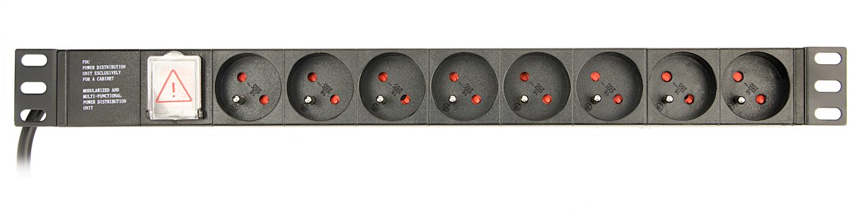 19 inch stekkerdoos | schakelaar | IEC C14 - 8x CEE 7/5 (België) | 1U | zwart | 3 meter