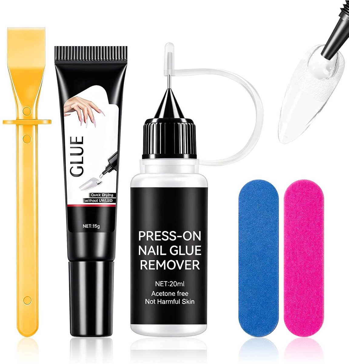 Nagellijm gel 15 g + remover 20 ml, press-on nagels zonder UV