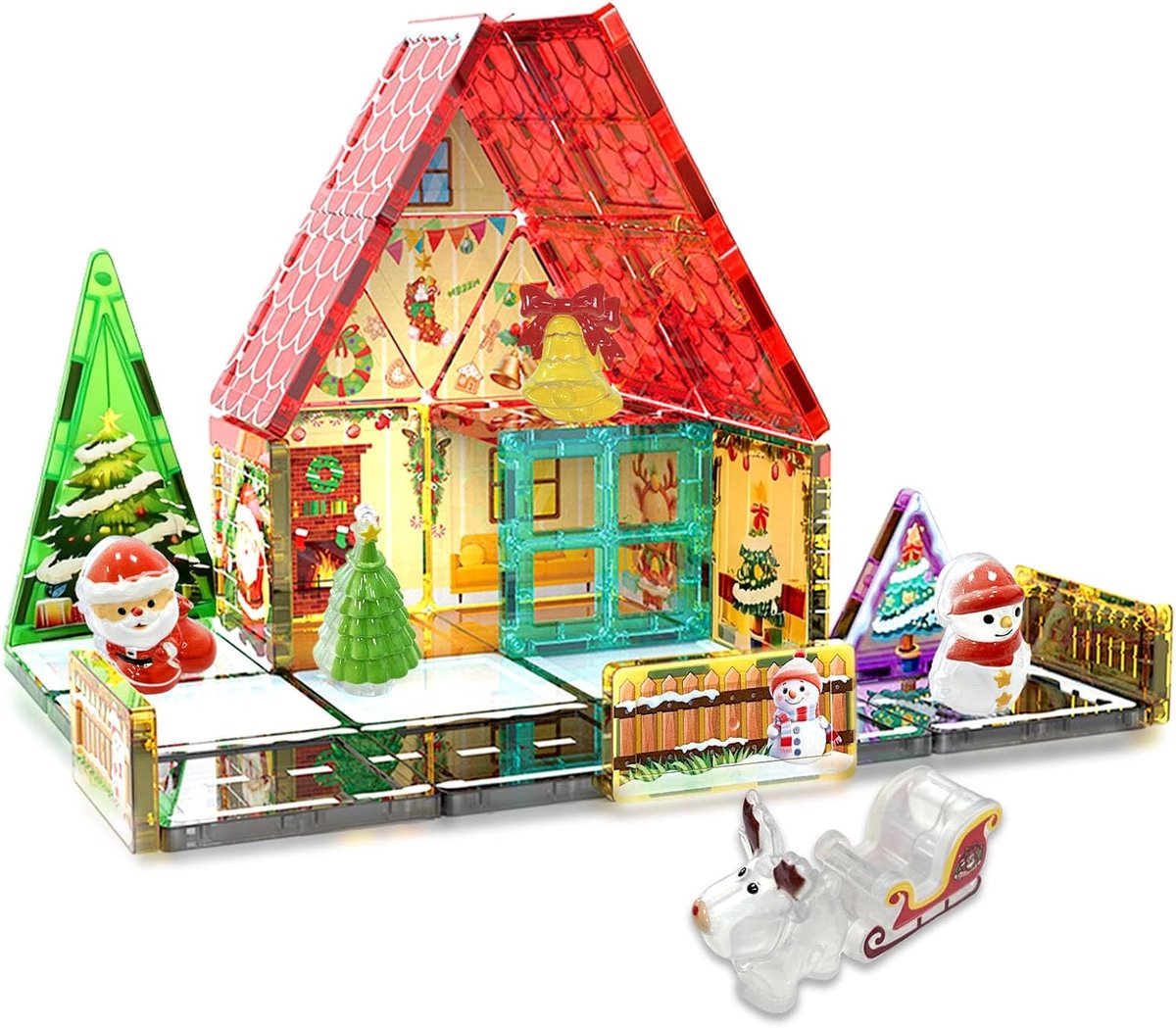 Magnetische Tegelconstructieset, 38 Stuks Kerst Magnetische Bouwstenen, Mini Magnetische Tegels, Kerstversiering, Leuke Decoratie voor Thuis Kantoor