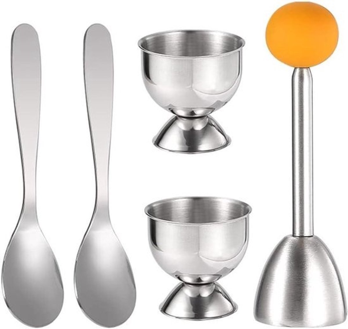 Eieropener Set - Eierkraker Keukengadget - Ontbijt Bereiden - Roestvrij Staal - 4 Delig - Zilver