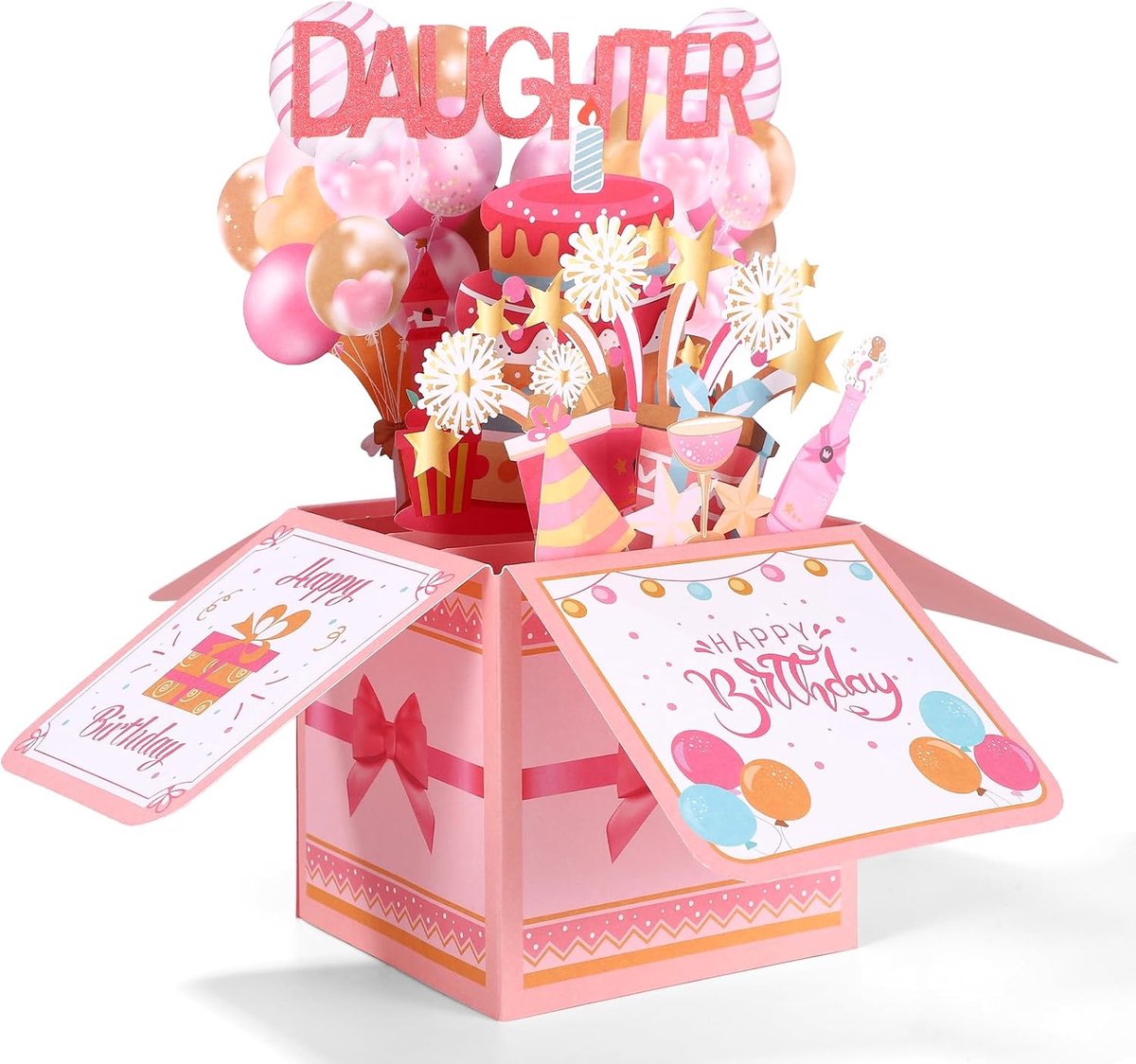 Dailygoods- Verjaardagskaart Veelkleurig - Pop-upkaart 25,6x25,6x19,7 cm - Wenskaart 9x9 cm - Envelop 21x20 cm - Creatief Cadeau - Aandenken