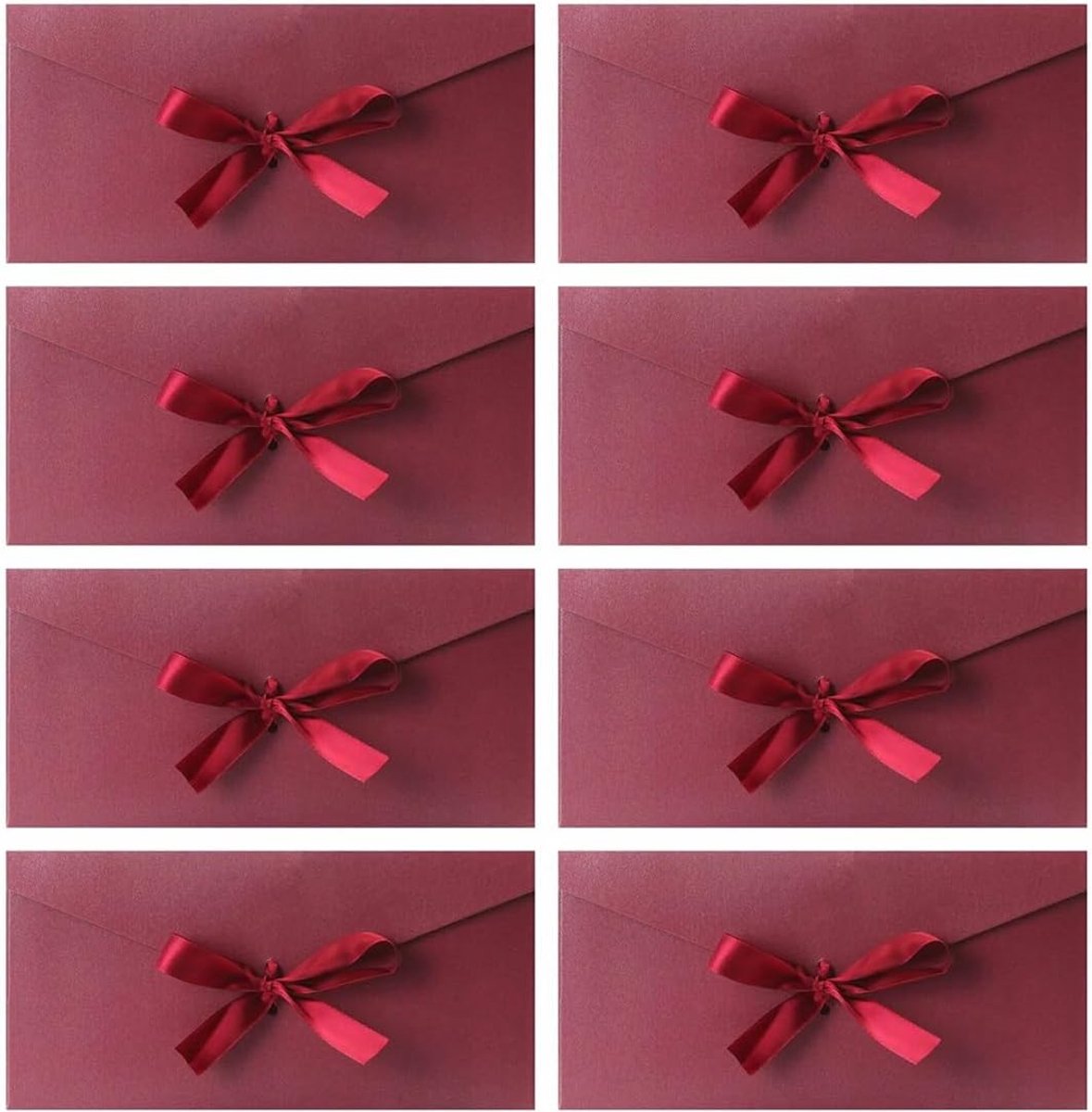 Postkaarten- en briefenveloppen, 8 rode enveloppen in vintage-stijl met linten, 11 x 22 cm. Papieren enveloppen geschikt voor Kerstmis, bruiloften, verjaardagen enz