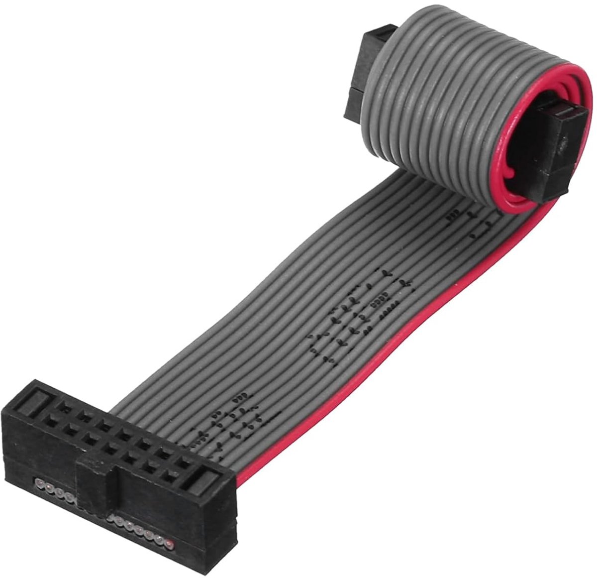 Platte bandkabel IDC, FC/FC-stekker, bus, type A, 14-polig, stijging 1,27 mm, lengte 10 cm, donkergrijs