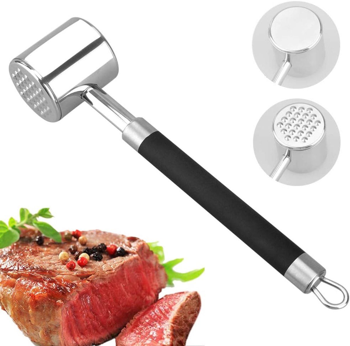 Vleeshamer Vlees Vermalser Hamer, Metaal Vlees Tenderizer Hamer Dubbelzijdige met Antislip Siliconen Handvat, Vleesvermalser Hamer voor Biefstuk Kip Vis Varkensvlees, Keuken Tool Vaatwasserbestendig