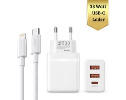 Snellader 38W USB-C Oplader 2M Geschikt voor Lightning Kabel - Fast Charger Geschikt Voor iPhone 14/13/12/11 Pro Max & iPad – Oplader Set WiseQ