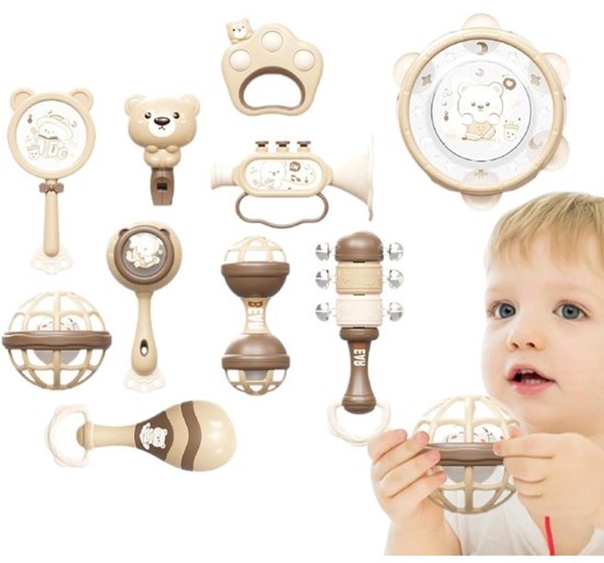 Muziekinstrumenten Kinderen - Educatief Speelgoed Peuters - Vroege Muziekontwikkeling - 10 Slaginstrumenten Set - 249 x 206 x 126 cm