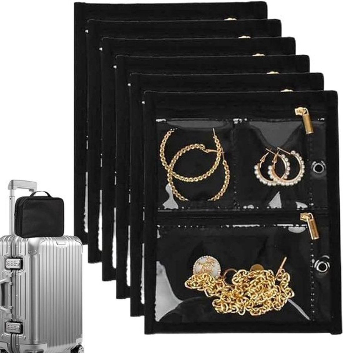 Juwelen Koffertje - Sieraden Pouch Tas - Reis Opbergen - Slim Vakkenindeling - 25x12x25 cm - Zwart